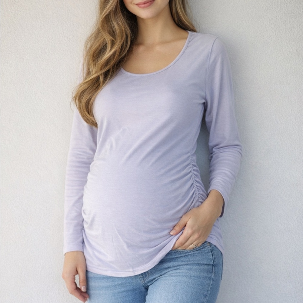 Unbranded maternity blue long sleeve scoop neck fitted stretch top size medium